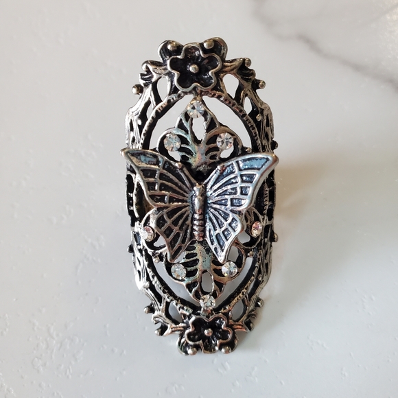 Large Butterfly Antique Silver Tone Adjustable Band Ring 💥3 for $24💥 - Picture 7 of 12
